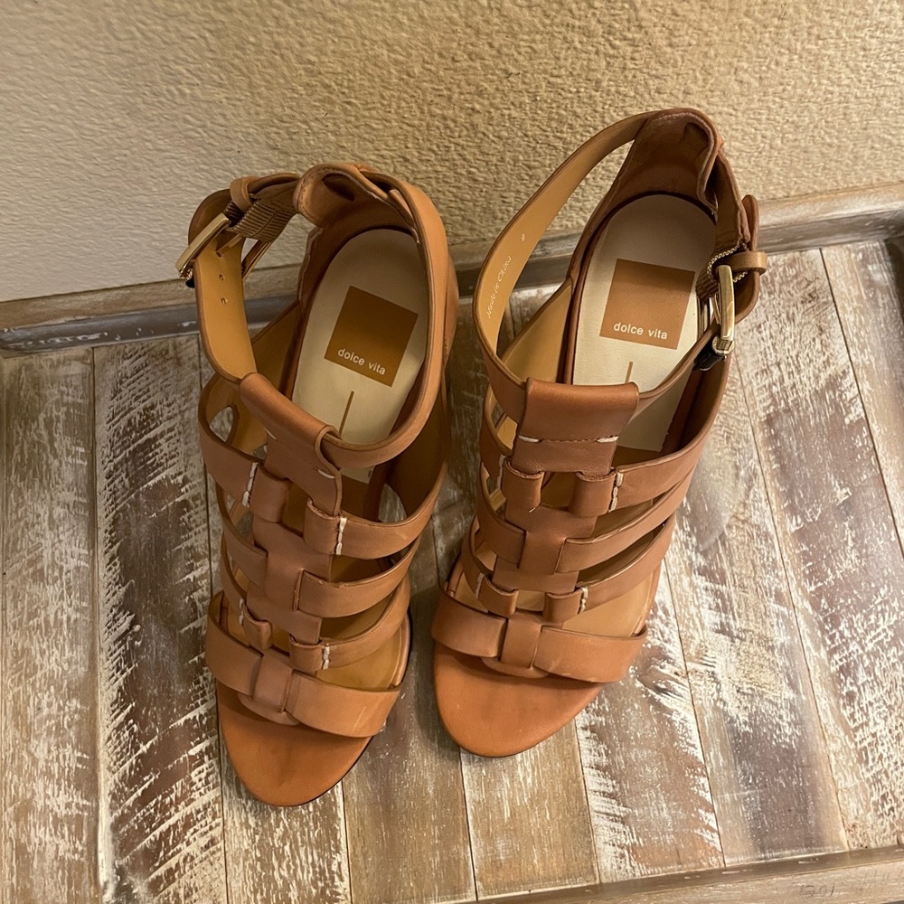 Dolce Vita Niro Gladiator Heel Tan Strappy Block Heel Sandals Size 9 - Picture 9 of 12